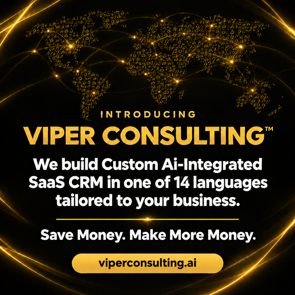 Introducing Viper Consulting™. We build Custom Ai-Integrated SaaS CRM in one of 14 languages tailored to your business. Save Money. Make More Money.